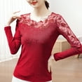 thumbnail image 4 of Women Tops Round Neck Long Sleeve Mesh Lace Embroidery Pullover Tops Solid Color Slim Fit Blouse Daily Wear, 4 of 8