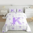 thumbnail image 2 of Castle Fairy Teens Boys Girls Bowknot Personalized Initial K 2Pcs Bedding Comforter Set,Purple Geometric Stripes Twin Comforter Sets,Dreamy Princess Breathable Bedding Set,Microfiber Bedroom Decor, 2 of 8
