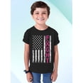 thumbnail image 3 of Breast Cancer Support Pink Ribbon Fight US Flag Youth T-shirt, S, Black, 3 of 5