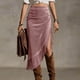 thumbnail image 2 of Falda de Franja para Mujeres de Cintura Alta Bodycon Midi Asimétrica Split Western Style, 2 of 7