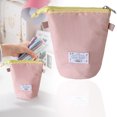 thumbnail image 2 of Standing Foldable Pencil Case, Vertical Pen Holder Desk Organizer with Handle, Large Capacity Storage Bag for Makeup Art Supplies & Office Essentials, Pink, 2 of 4