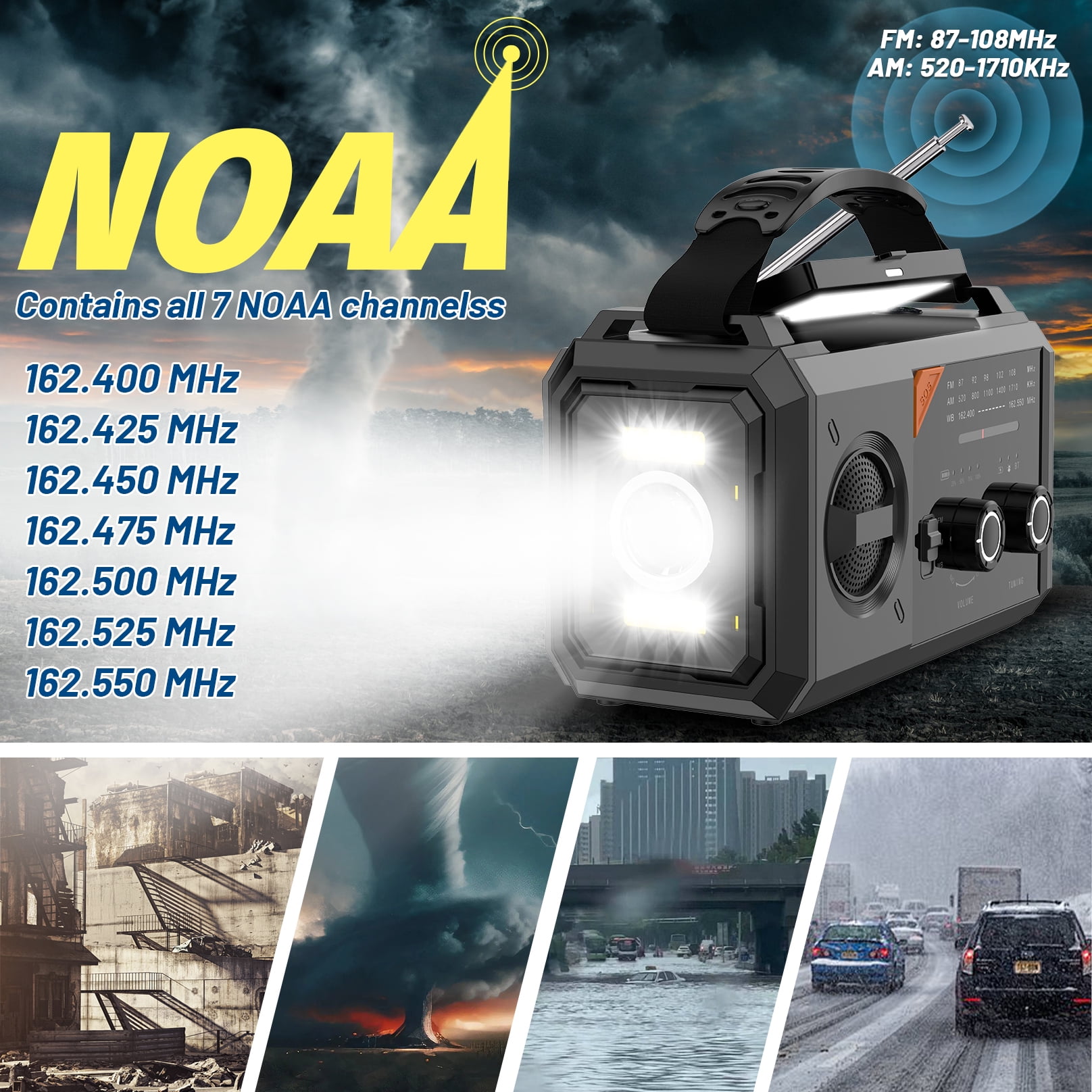 20000mAh Emergency Radio,Hand Crank Weather Radio with Battery Powered and Fast Charging, NOAA/AM/FM Portable Solar Radio with SOS Alert Flashlight, Outdoor Survival Gear