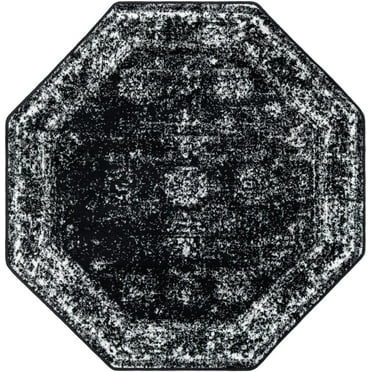 Rugs.com Monte Carlo Collection Rug – 4' Octagon Black Medium Rug Perfect For Living Rooms, Kitchens, Entryways