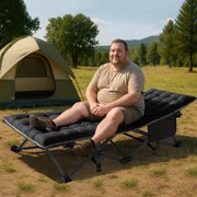 Slsy Oversized XXL Folding Camping Cot, Portable Folding Cots Folding Bed for Adults, Heavy Duty Outdoor Sleeping Cot Guest Bed with 2 Sided Mattress & Carry Bag