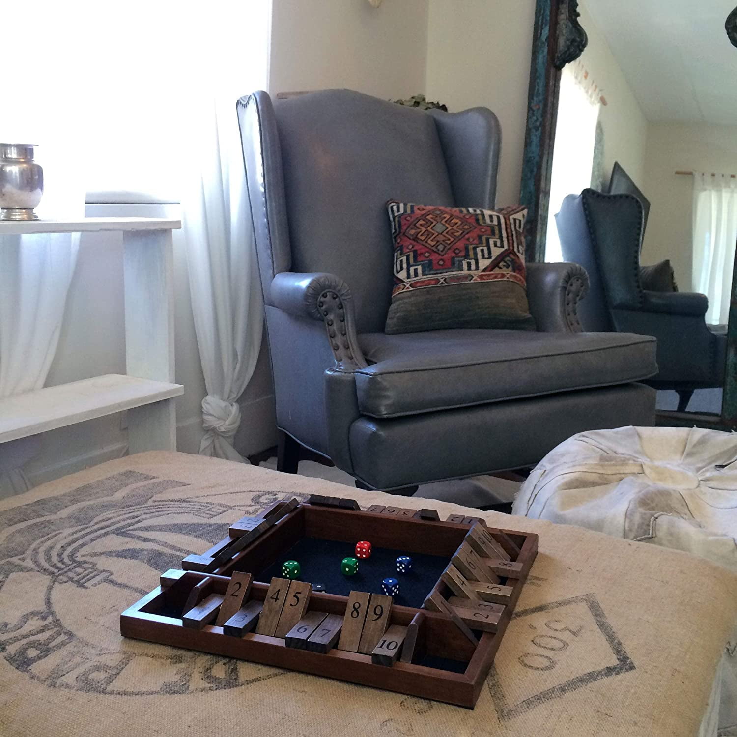 WE Games 4 Player Shut The Box Dice Game Solid Hardwood Walnut Stained 14 in.