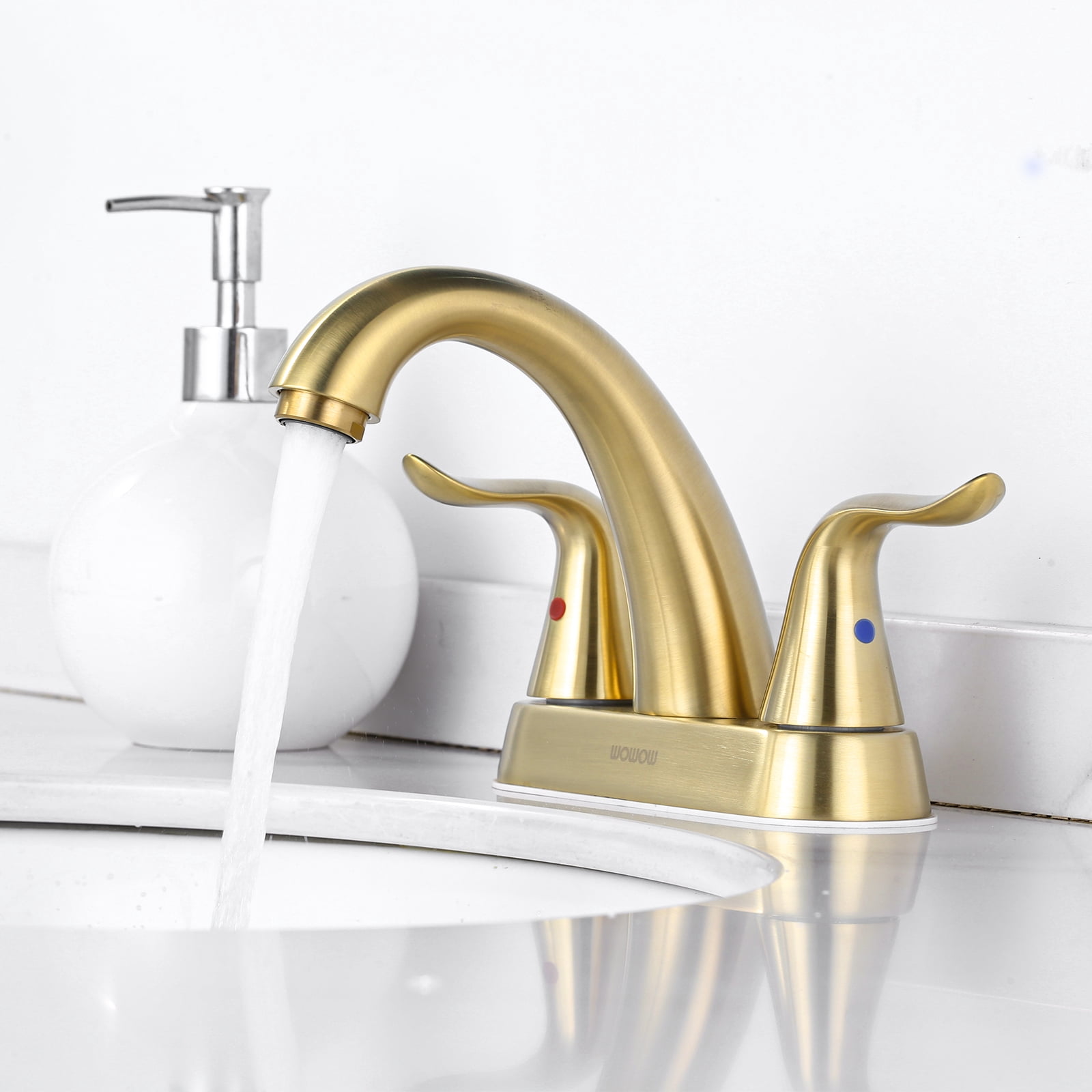 WOWOW Bathroom Faucet Brushed Gold 4 Inch Basin Faucet Centerset Vanity Faucet
