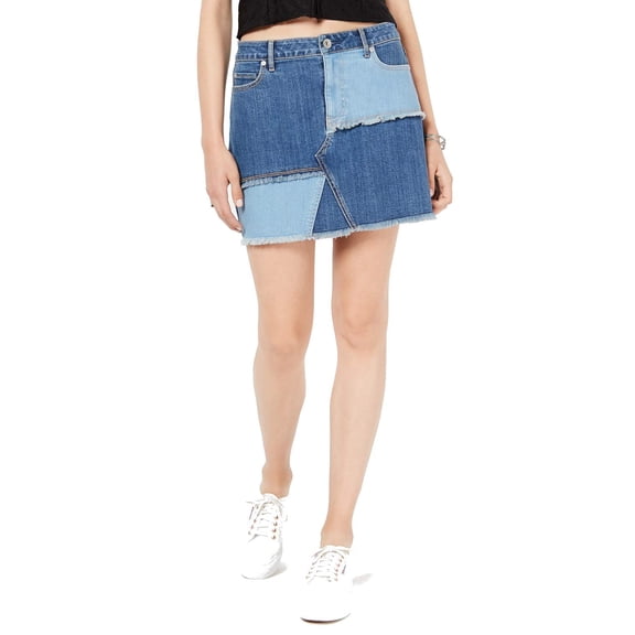 American Rag Womens' Patchwork Denim Mini Skirt (Brixton Blue, Size: 7)