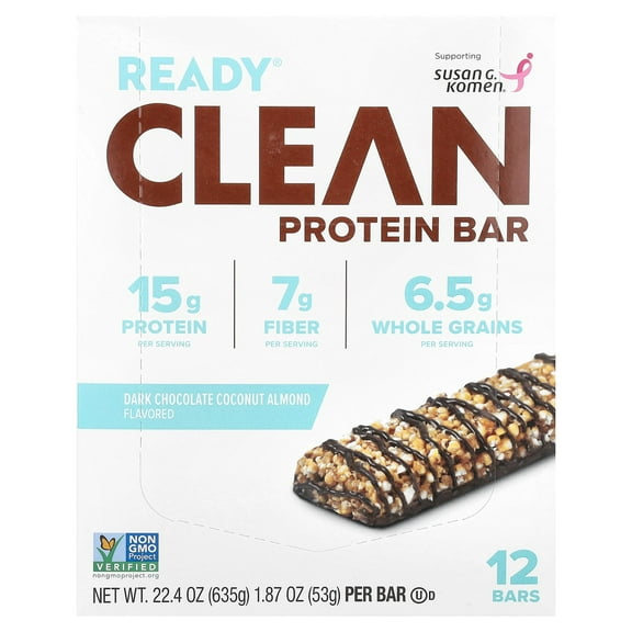 Ready Clean Protein Bar, Dark Chocolate Coconut Almond, 12 Bars, 1.87 oz (53 g) Each