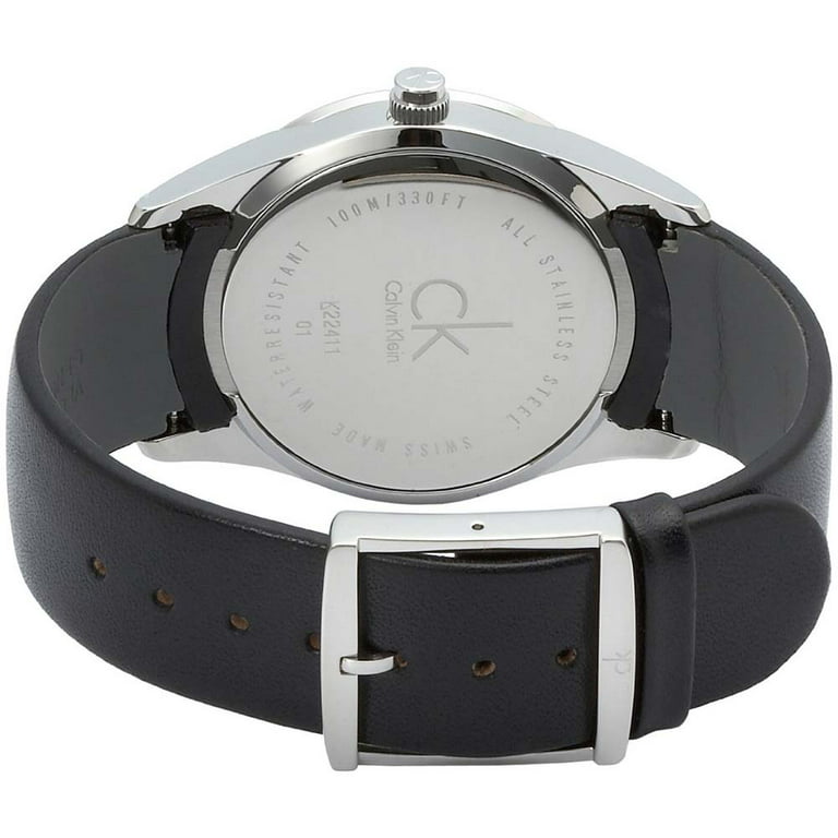 Calvin Klein Men's K2241104 Black Dial Leather Strap Stainless Steel Watch