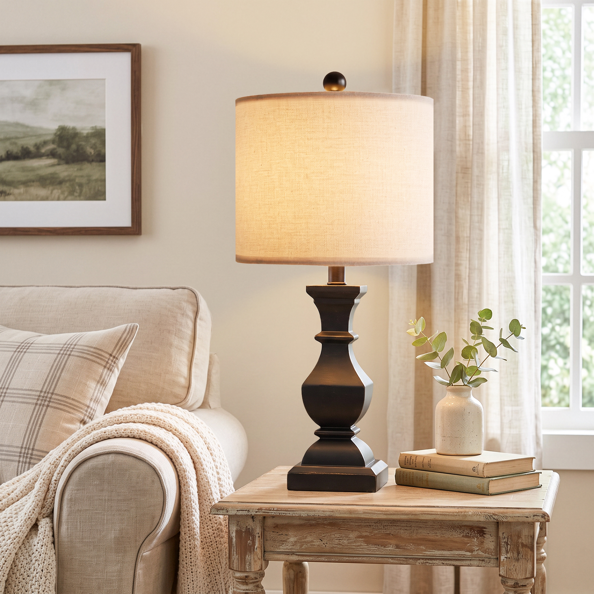 Oneach Retro Resin Table Lamps, Beige, Set of 2, 20.5 Inches photo 6