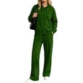 thumbnail image 2 of Hzzrkos Women Casual Loose Solid Color Crew Neck Long Sleeve Relaxed Fit Sweatshirt Top Matching Wide Leg Pants Two Piece Outfit Tracksuit Green L, 2 of 7