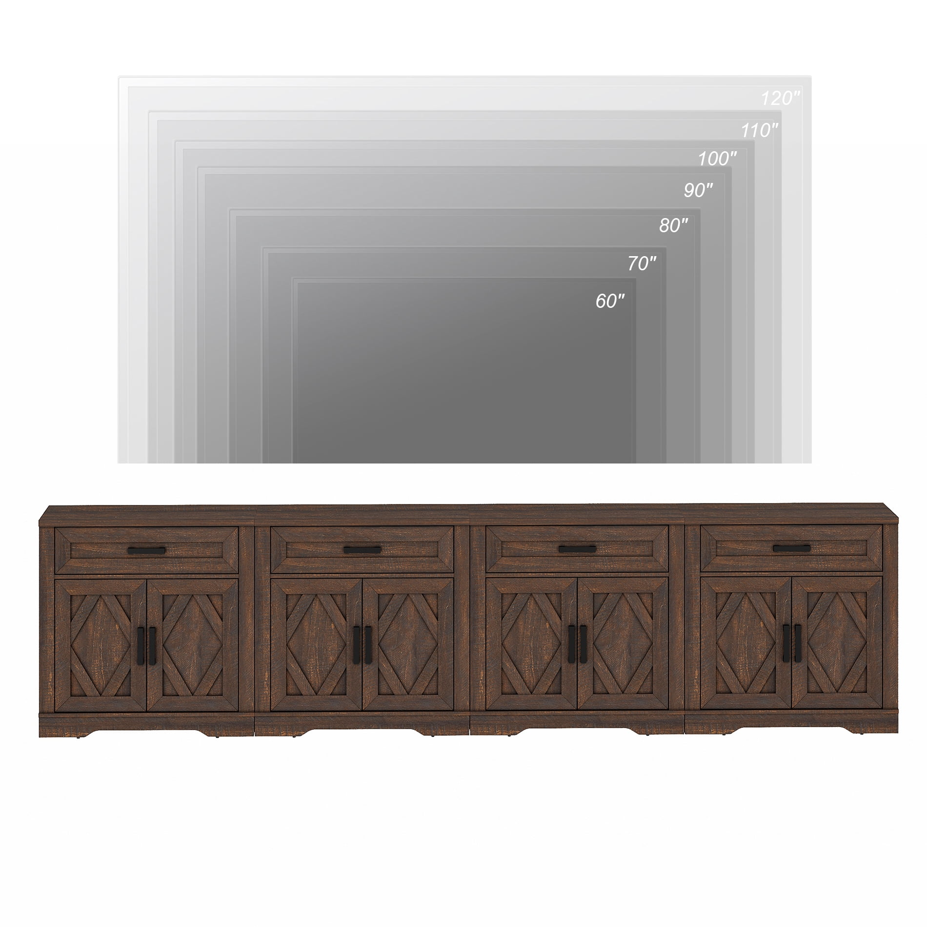 WAMPAT 126"W Large TV Stand,4-in-1 Farmhouse Entertainment Center with Storage Barn Door Cabinet,TV Console Table with Media Cabinet and Drawers for Living Room,Bedroom,Rustic Brown