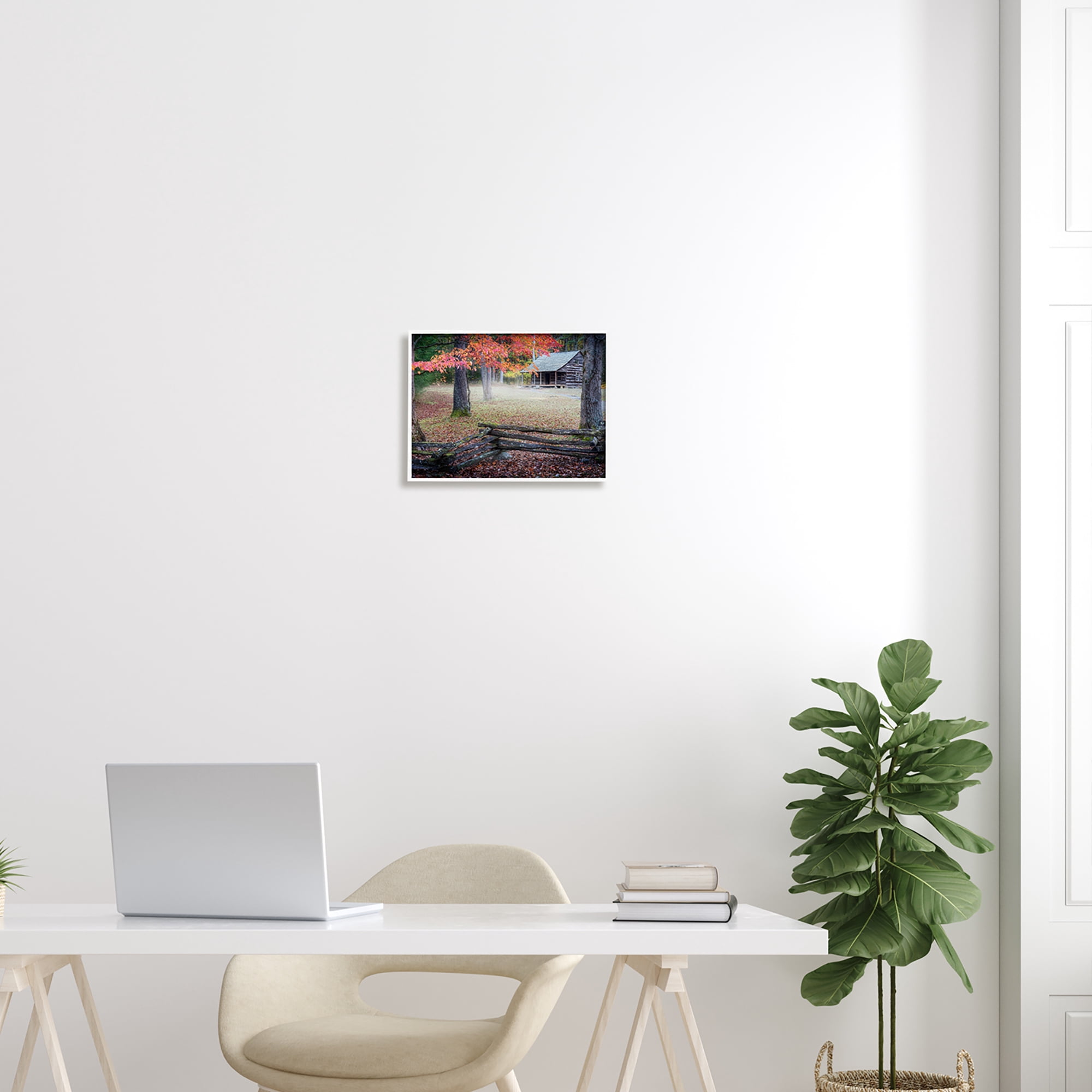 Stupell Log Cabin Woody Autumn Foliage Landscape Photography White Framed Art Print Wall Art