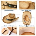 thumbnail image 4 of Comhats Western Style Round Cowboy Straw Hat, Khaki, X-Large, 4 of 4