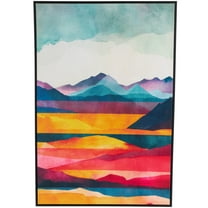 33" x 48" Mountains and Lake View Abstract Framed Wall Art with Black Frame, by DecMode