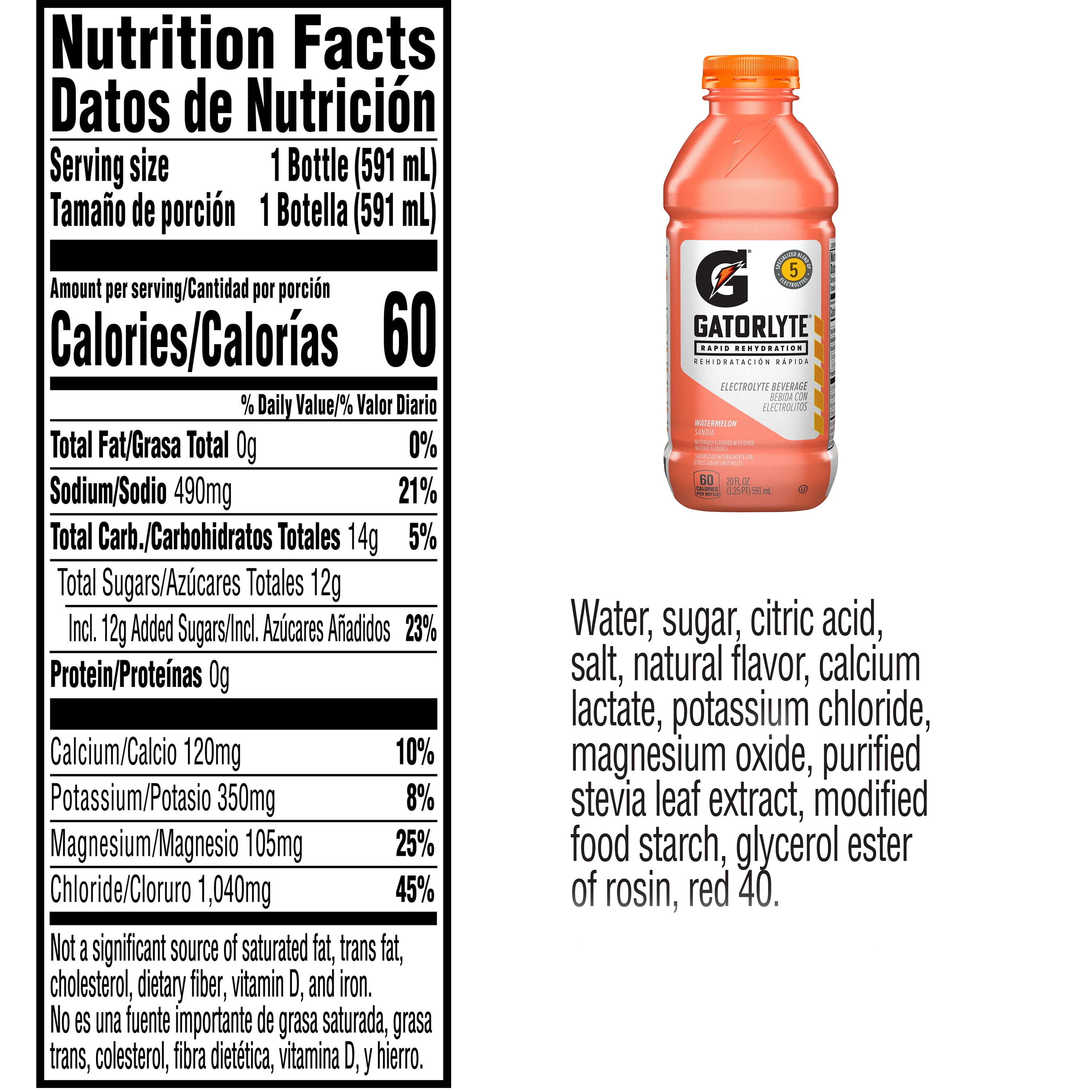 Gatorade Gatorlyte, Watermelon Sports Drinks, 20 fl oz Bottle Rapid Rehydration Electrolyte Drink