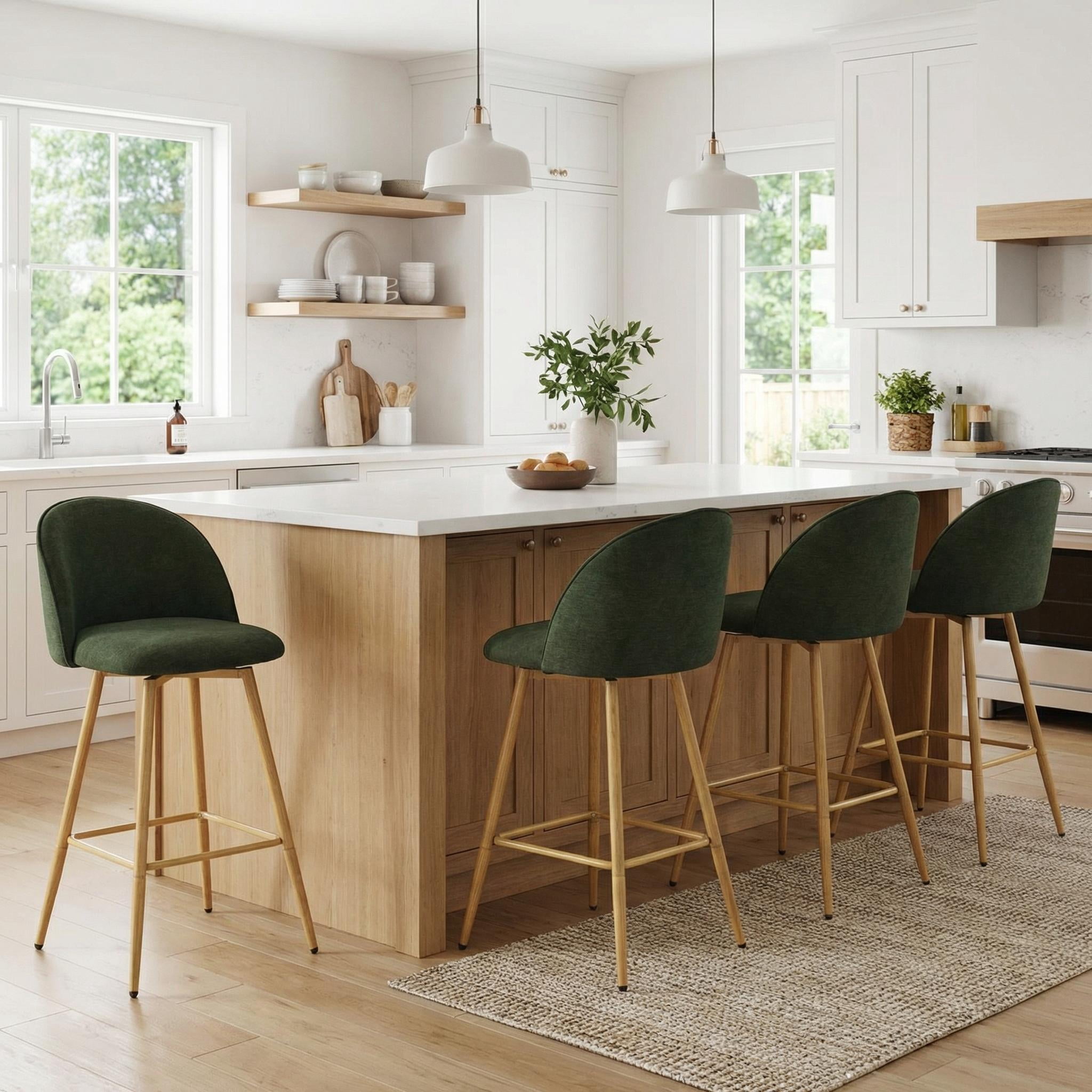 Homy Casa 26" Swivel Counter Height Bar Stools, Set of 2, Kitchen Island Chairs, Forest Green