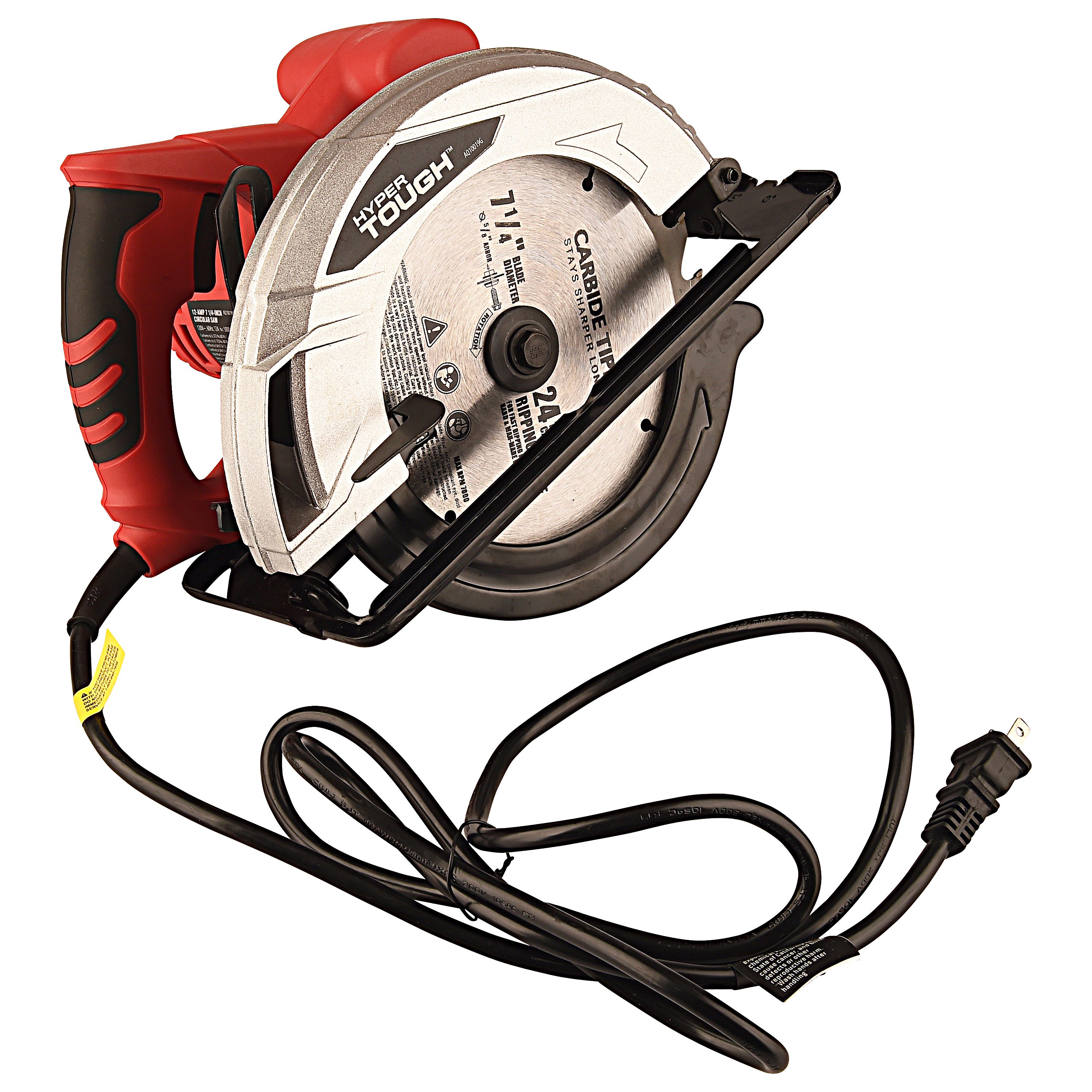 Hyper Tough 12 Amp Corded 7-1/4 inch Circular Saw with Steel Plate Shoe,  Adjustable Bevel, Blade  Rip Fence
