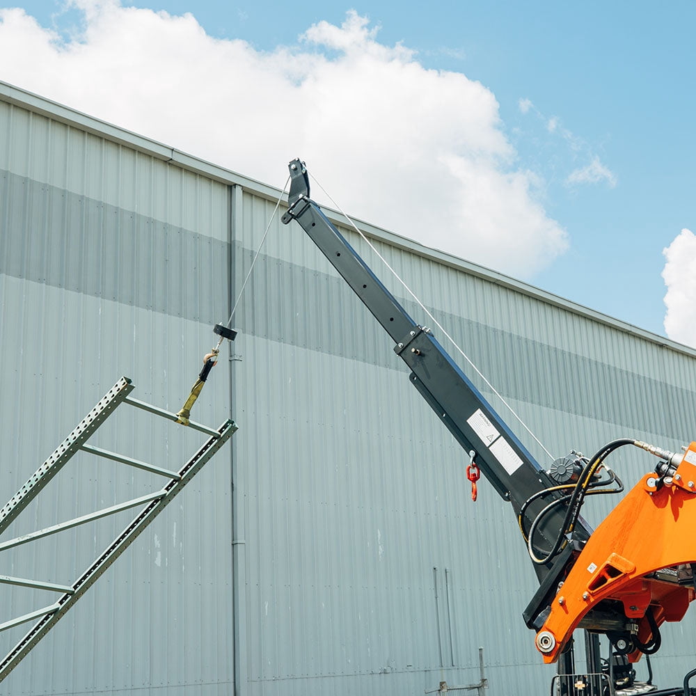 Titan Attachments Skid Steer Adjustable Jib Crane with Hydraulic Winch, 120" Manual Telescoping Boom