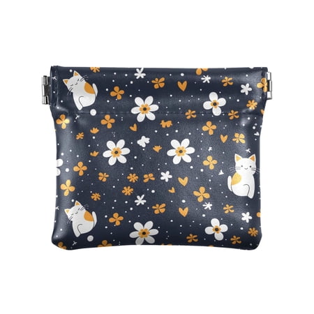 Cartoon Cat and Flower Wallet Small PU Leather Change Pouch Wallet for Women