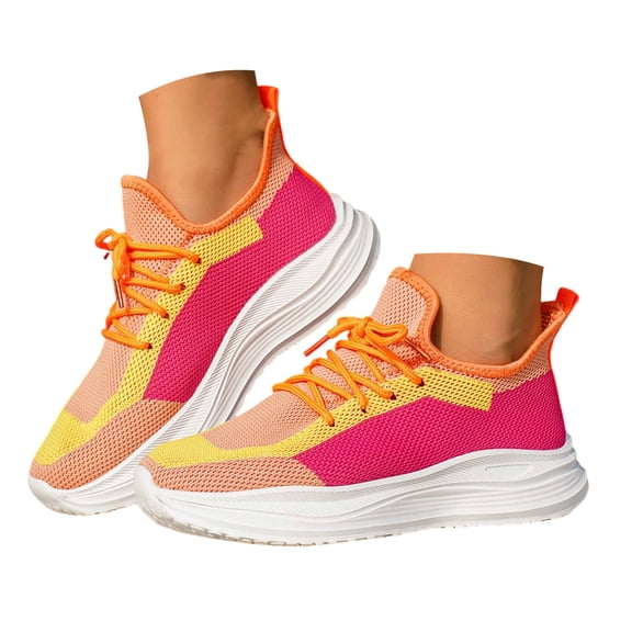 Women's Running Shoes Mesh Lightweight Soft Cushioned Casual Shoes Comfortable Walking Sneakers for Gym Workout Orange Size 9