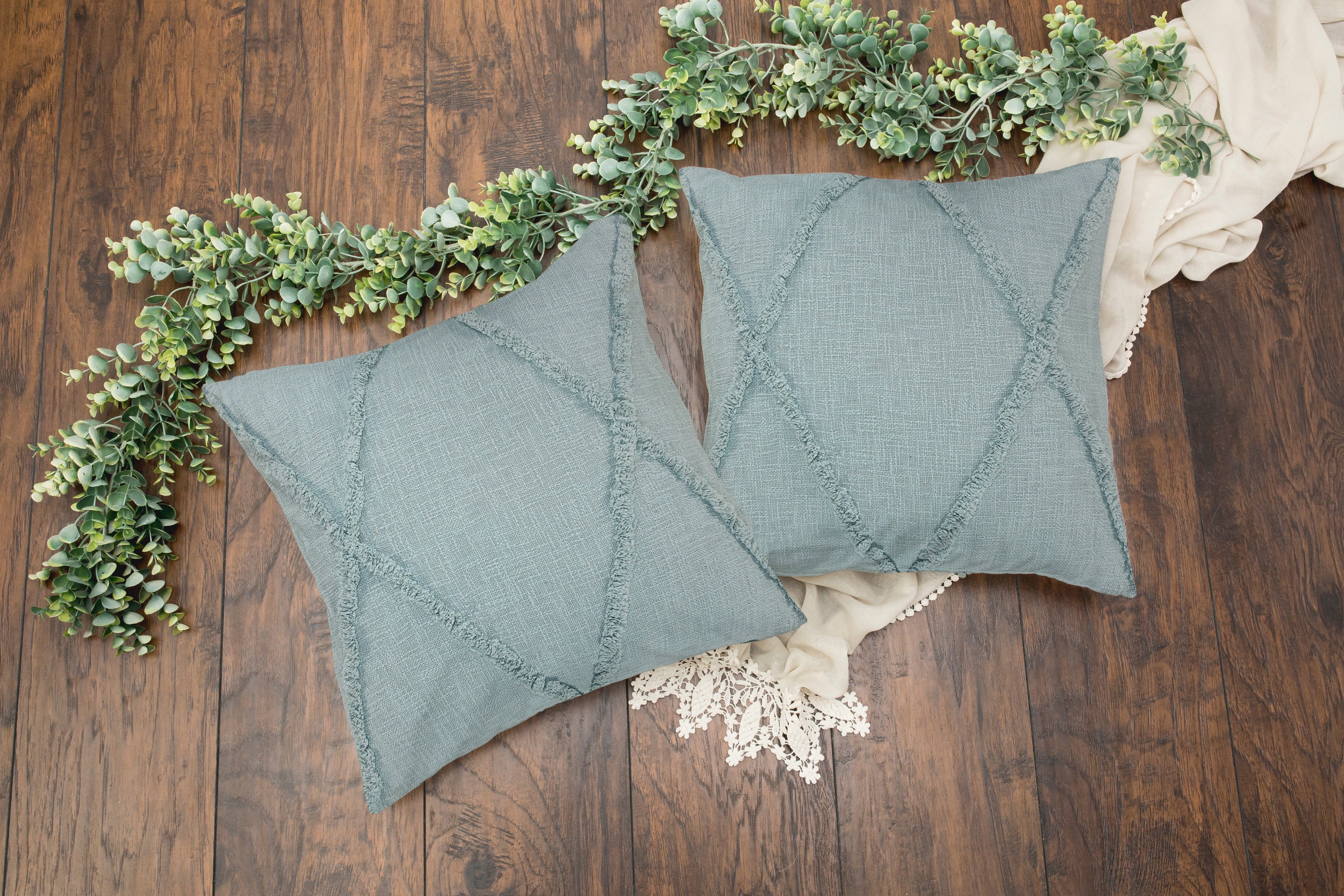 Ox Bay Sara Set of 2 Shag Diamond 18" x 18" Palladian Blue Cotton Adult Decorative Throw Pillow Covers