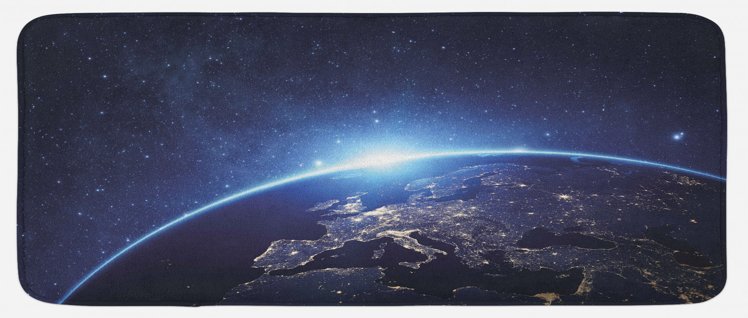 Earth Kitchen Mat, Planet from the Space at Night Galactic Astronomy ...