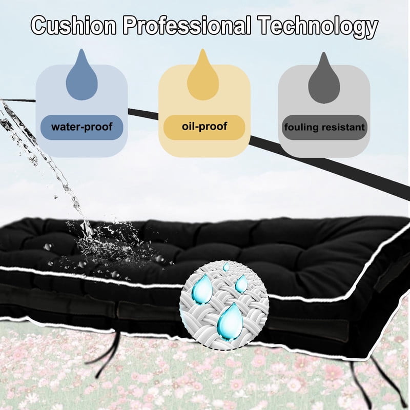 YLLN Porch Swing Cushions, Patio Furniture Cushions With 4" Thicken Backrest, Waterproof & Machine Washable, with Ties, Bench Cushions For Outdoor Furniture（40"x55"Black）