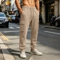thumbnail image 6 of Men's Casual Solid Color Cargo Pants, Loose Fit Elastic Drawstring Waist Athletic Workout Trousers with Multi Side Flap Pockets Khaki 2XL, 6 of 6