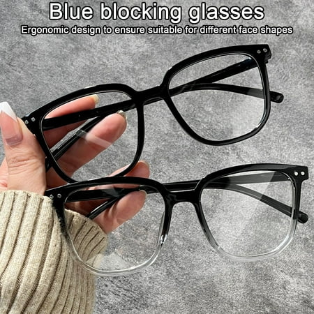 sunsanly Unisex Blue Light Blocking Glasses Retro Large Oval Frame Clear View Strong Hinge with Brim Eye Protection Clear Bluelight Glasses Spectacles Eyeglasses Eyewear
