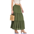 thumbnail image 5 of Women's Linen High Waisted Maxi Tiered Skirt Elastic Waist Flowy A-Line Long Skirt Breathable Lightweight Solid Boho Style Summer Vacation Beach Daily Wear, 5 of 9