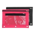thumbnail image 1 of Unique Bargains Pencil Pouch for 3 Rings Binder, 2 Pack Oxford Cloth Mesh Zipper Binder Pouch Pencil Case Black/Rose Red, 1 of 7