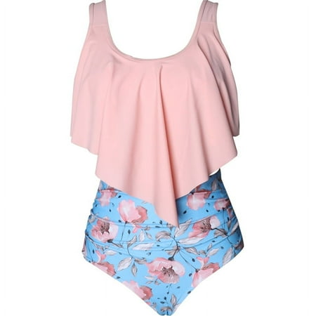 Franhais Mommy and Me Swimsuit  2-Piece Bikini Set Sleeveless Back Straps Tie Bra Top  Solid Color/Printed High Waist Triangle Panty Set