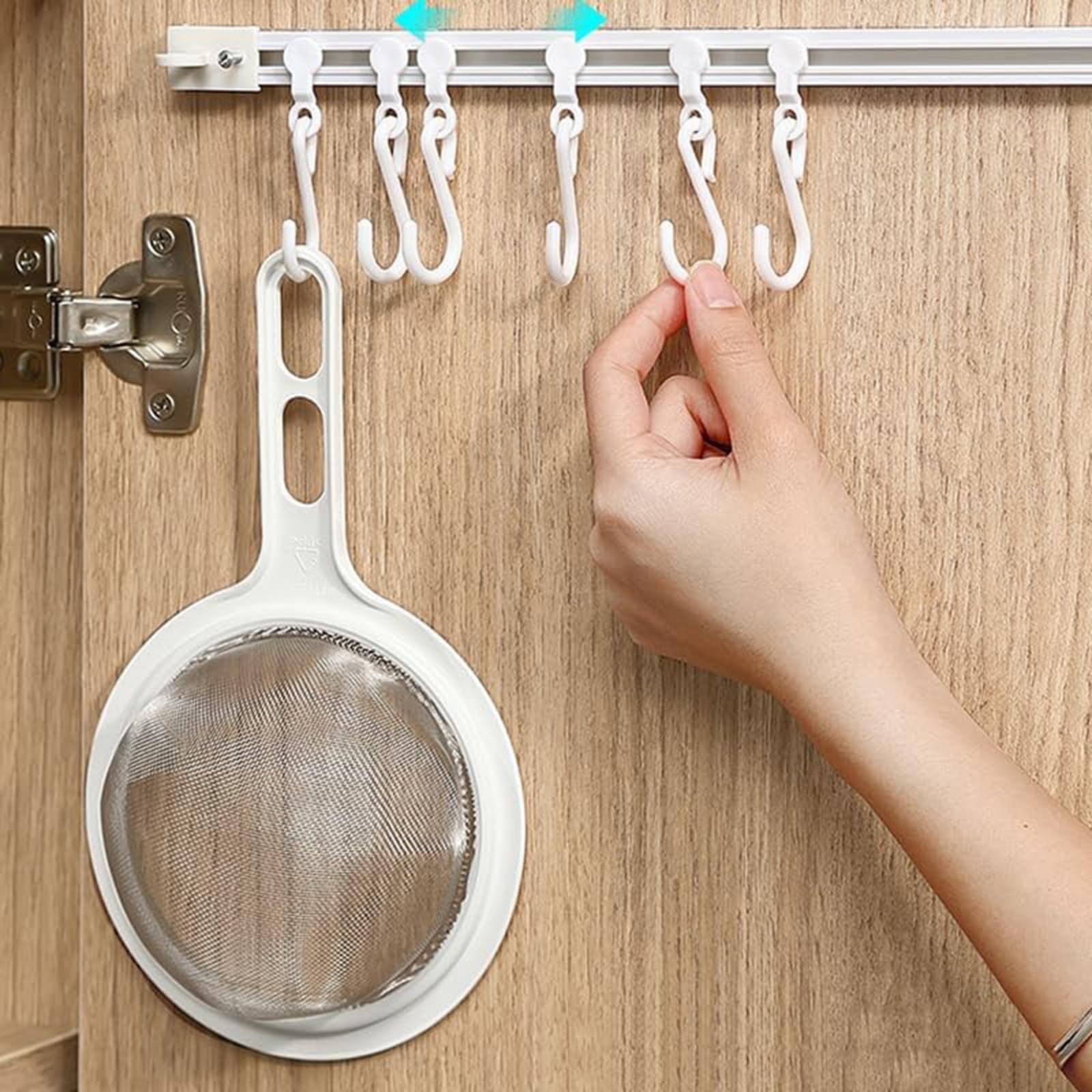 WOCACHI Multifunctional Slide Rail Hook Key Hook Track Wall Mounted Kitchen Utensil Rack with 10 Hooks Hanging Pot Rack Hanger Adhesive Coat Hook Rail Multi Purpose Rail Hook for Kitc