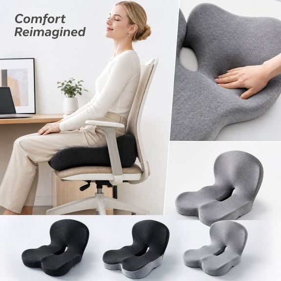 Ergonomic Memory Foam Seat Cushion for Tailbone Sciatica Pain Relief 17X13 Inch, Back Support for Office Chair, Car Desk Chair, Long Sitting Comfort