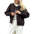 thumbnail image 1 of Women's Solid Color Cardigan Fuzzy Long Sleeve Button Down Sweater, 1 of 7