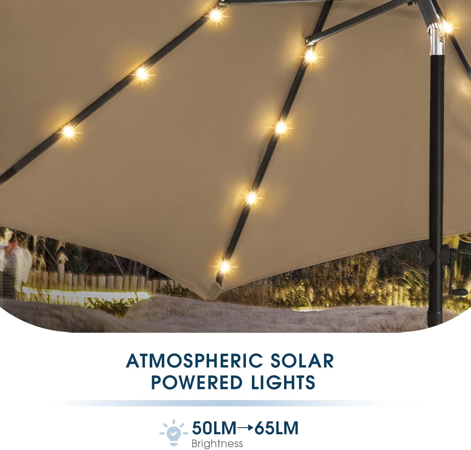 Simenmax 10FT Solar Patio Umbrella with 32 LED Lights, Outdoor Umbrellas Market Umbrella with 8 Sturdy Ribs for Market, Beach, Pool, Garden, Backyard,Brown