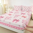 thumbnail image 3 of Feelyou Cartoon Pink Bow Twin Sheet Sets for Kids, Fashion Ribbon Bow-tie Twin Fitted Sheet, Romantic Love Heart Flat Sheet, Ultra Soft Bedroom Decor, 3-Piece, 3 of 7