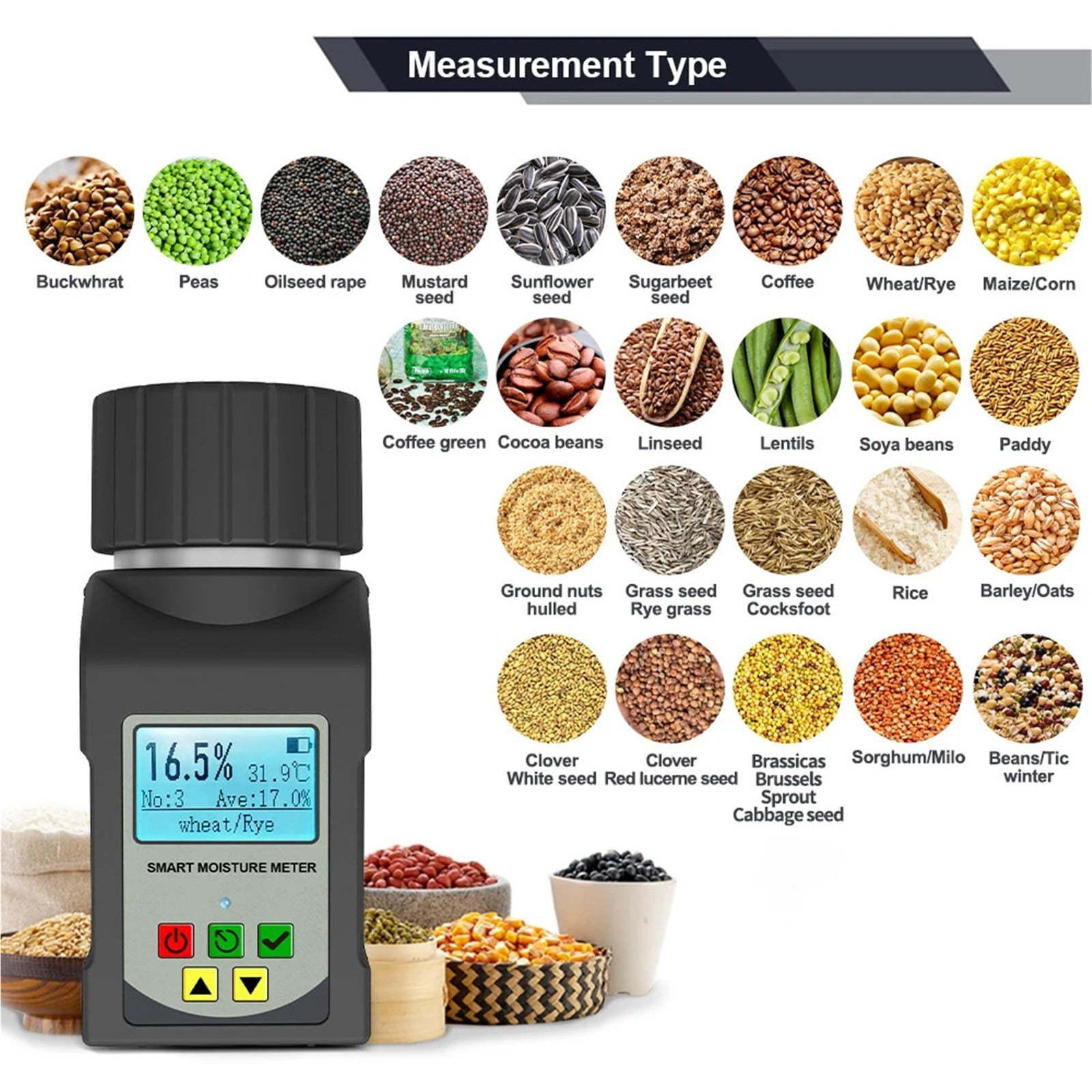Grain Moisture Meter Smart Hygrometer Humidity Tester For Coffee Bean Wheat Peanut Moisture Detector ,Precision Tool