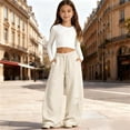 thumbnail image 2 of lnmuld Girls Solid Soft Fleece Wide Leg Sweatpants Drawstring Elastic Waist Pocket Casual Loungewear Trousers Size:10-11 Years, 2 of 4