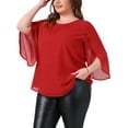 thumbnail image 4 of Blusas de verano casuales de gasa para mujer de tallas grandes Agnes Orinda, con cuello redondo y mangas 3/4, color rojo, talla 4X, 4 of 6