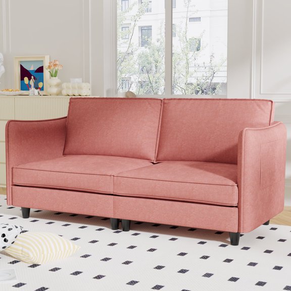 Cterwk 74.27" Mid Century Modern Loveseat Sofa with Wood Frame, 2 Seater Sofa Couch for Apartment, Bedroom, Office, Living Room, Red