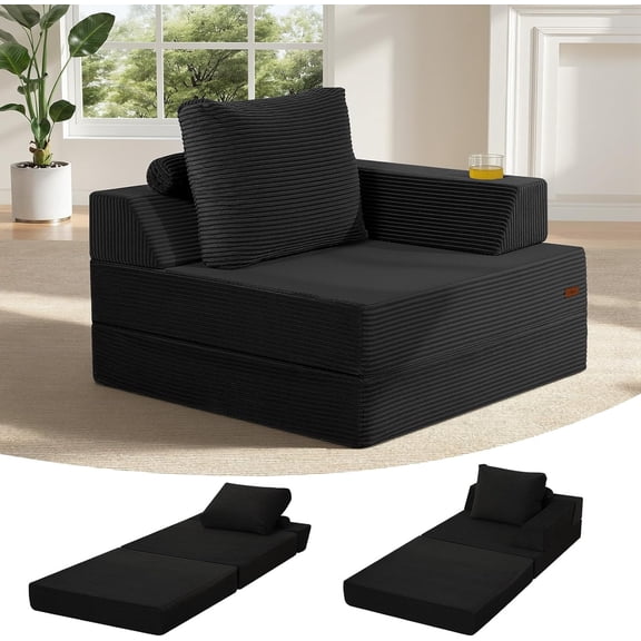 Folding Sofa Bed, Foldable Couch for Bedroom, Corduroy Convertible Floor Sleeper Futon Chair Foam, 3 in 1 Fold Out Chair Portable Comfy Lounge Couch Single Sofa Bed for Small Space Guest Room
