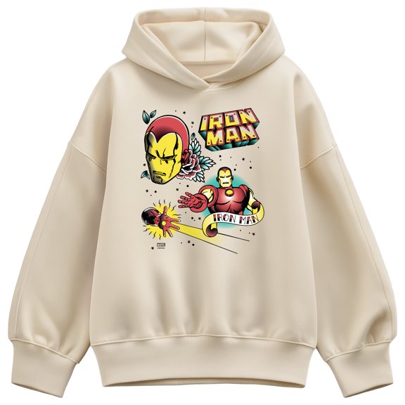 Iron Man - Tattoo Oversized Fleece Hoodie Sweatshirt