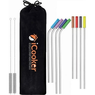 Yoocaa Reusable Straws Silicone - 2 Pack Portable Metal Straw with Carrying  Case and Cleaning Brush, BPA Free, Pink&Grey
