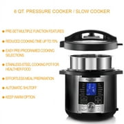 MegaChef 6-Qt. Stainless-Steel Electric Digital Pressure Cooker with Lid, Silver/Black