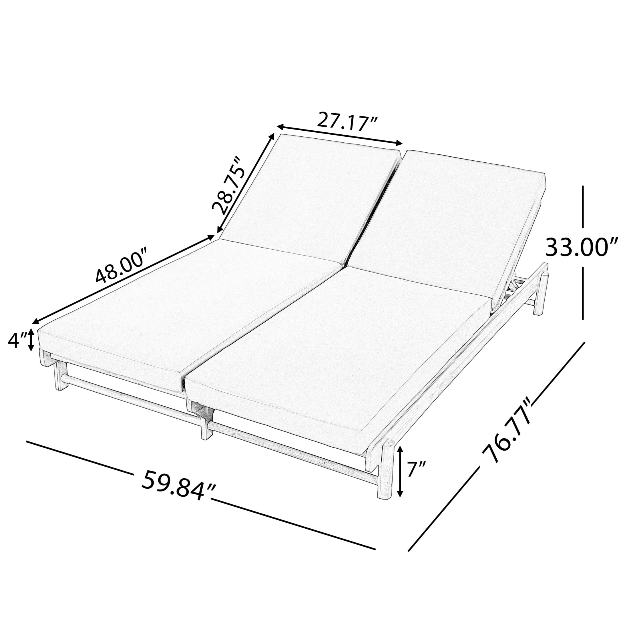 Christopher Knight Home Outdoor Double Chaise Lounge with Cushions, Adjustable Backrests, Light Teak + Cream