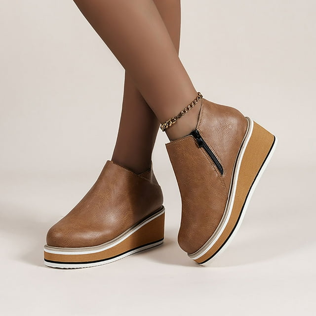EGNMCR Bottines pour Femmes Femmes Chaussures Rétro à Semelle Plate Décontractées Grande Taille à Enfiler Chaussures à Double Fermeture Éclair