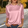 thumbnail image 2 of VBVC Women's Crew Neck 3/4 Sleeve Satin Blouse , Ladies' Glossy Silky Dressy Top , Elegant Office Casual Shirt For Women,Pink,S-2XL, 2 of 9