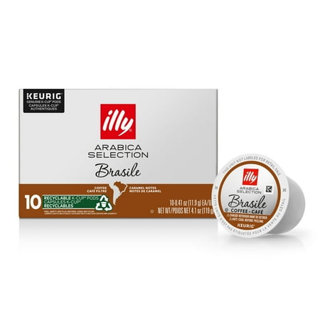 illy K-Cup Coffee Pods Brasile Arabica Selection for Keurig Brewers, 10 Ct